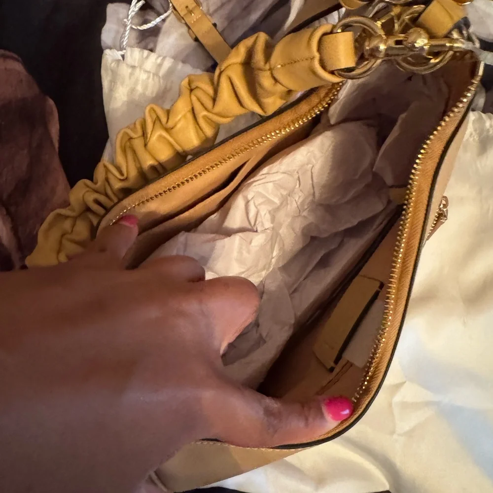 Coach Tan Leather Shoulder Bag with Ruffled Detail - Picture 8 of 11